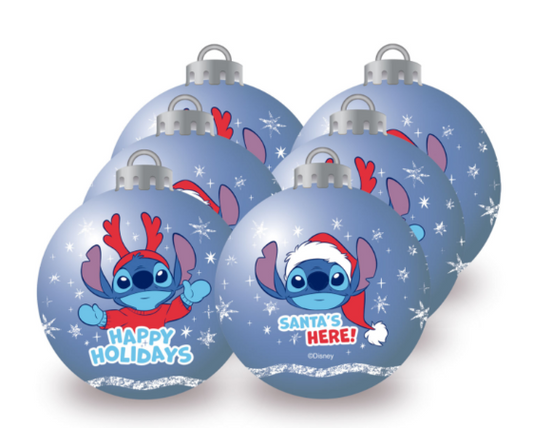 STITCH - Bleu - Pack 6 Boules de Noël - 8 cm